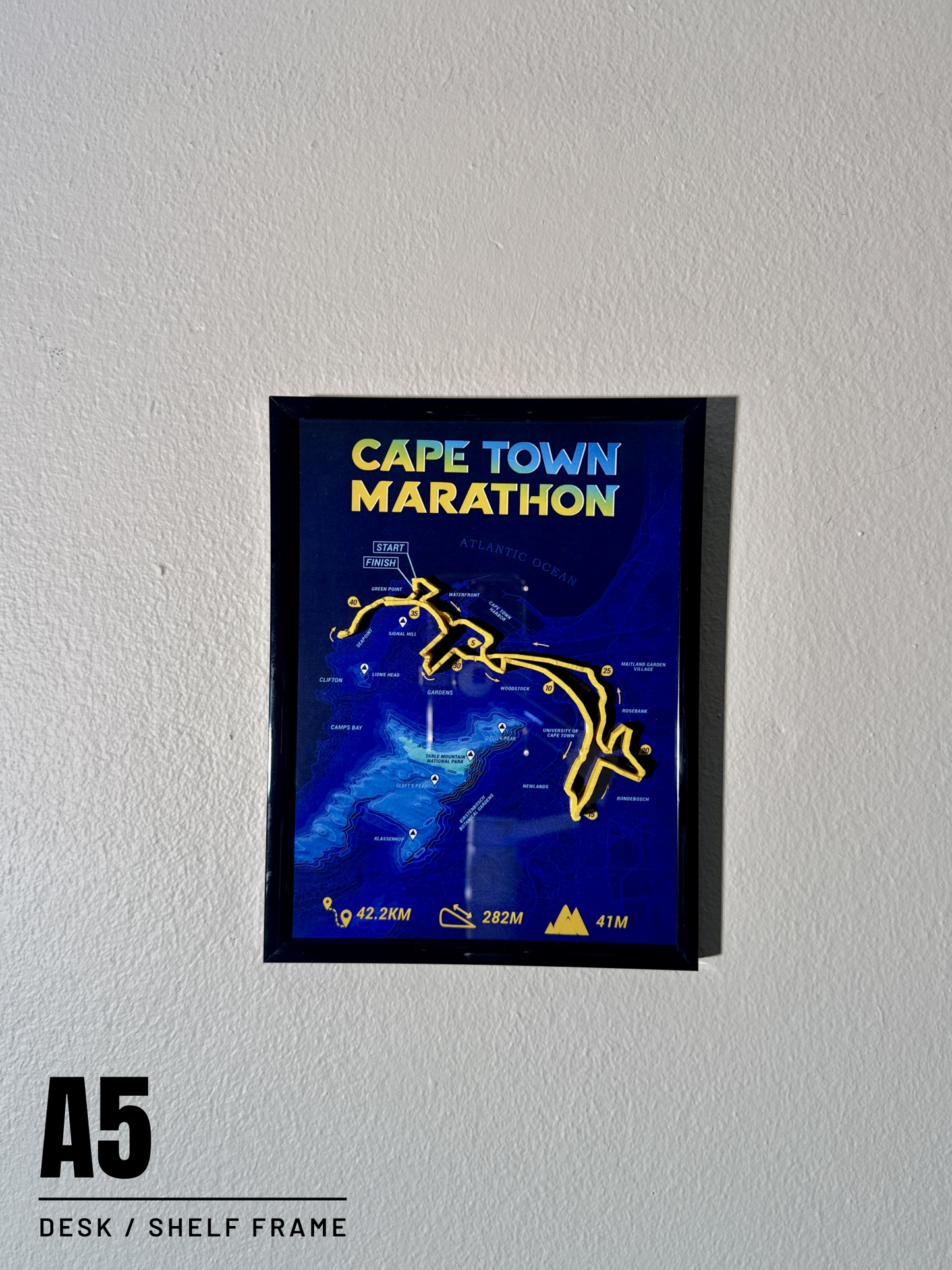 Cape Town Marathon map poster on a wall