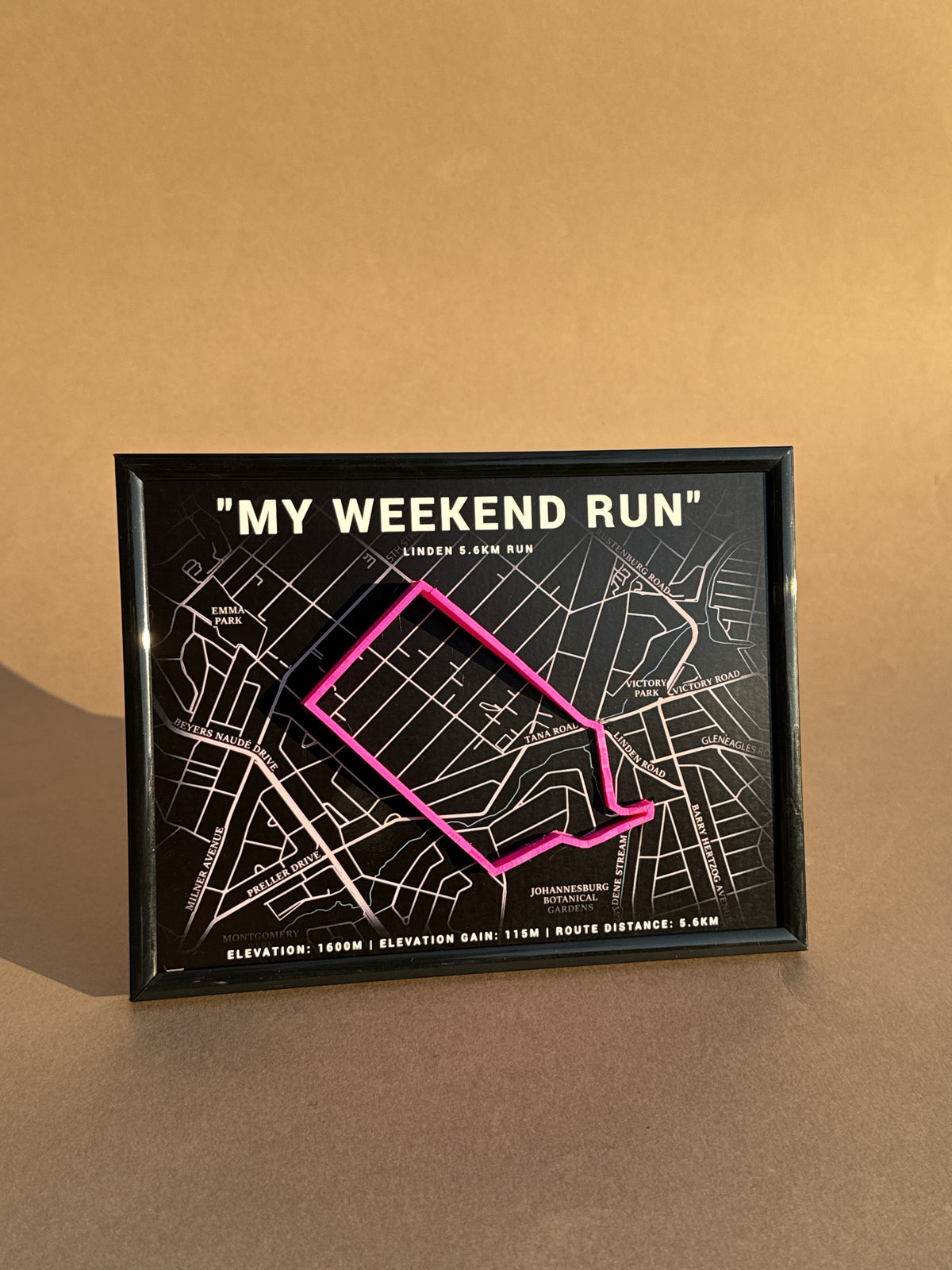 Custom 3D Printed Running Route Map A5 | Dark Theme | Four Peaks