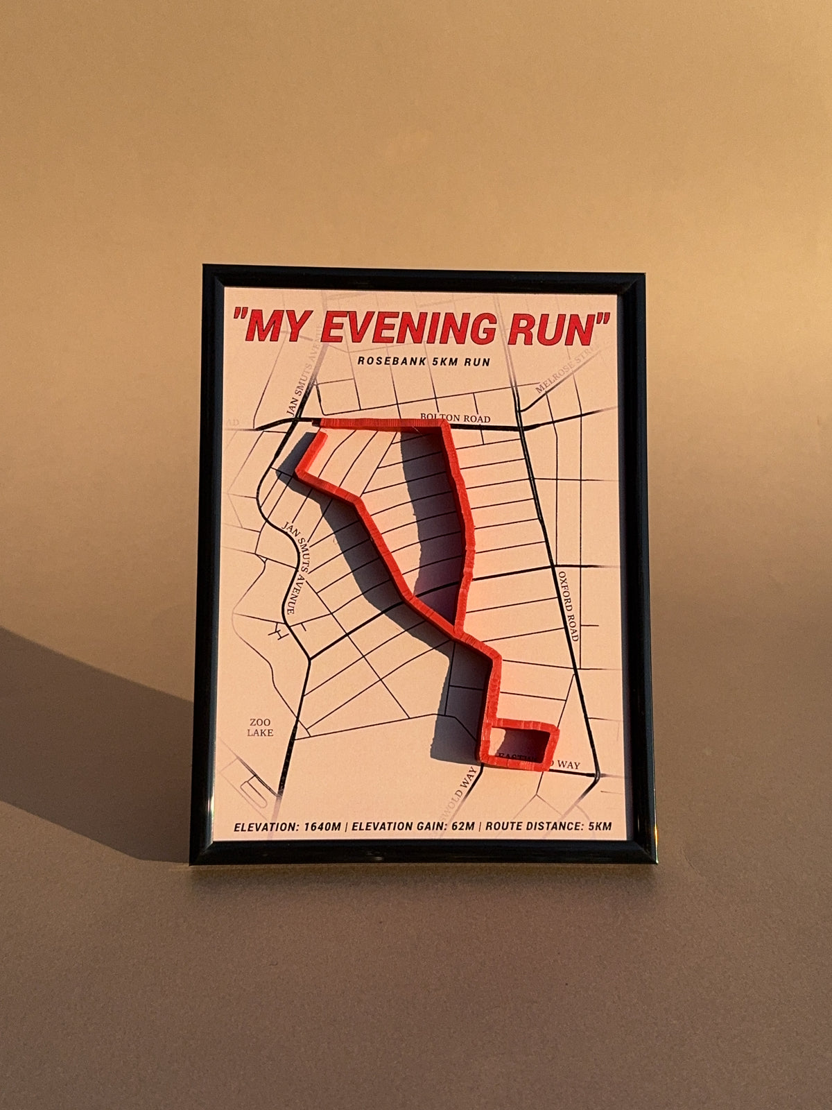 Custom 3D Printed Running Route Map A5 | Light Theme | Four Peaks